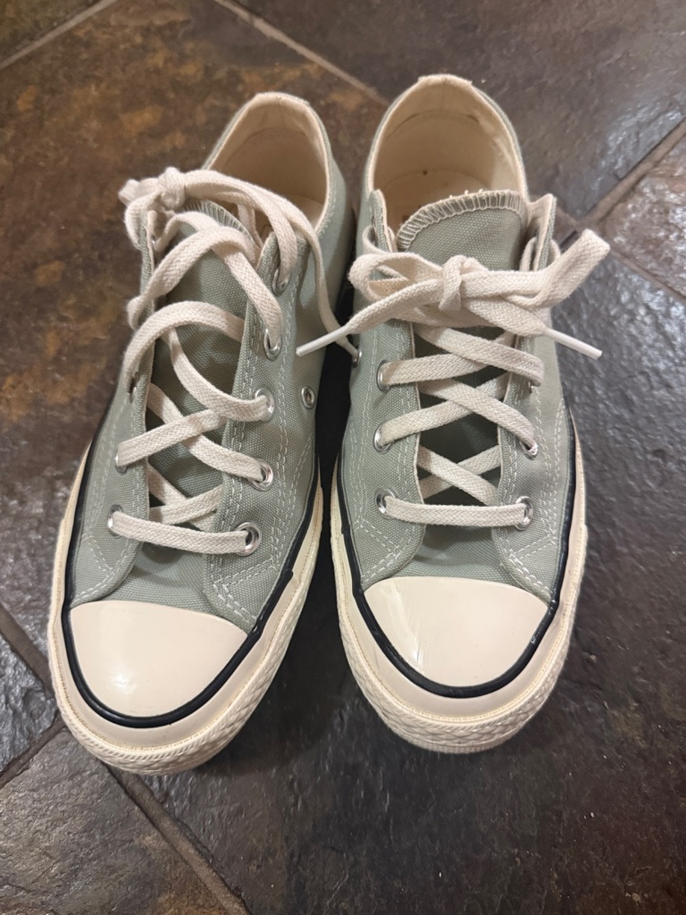 Converse Low-Top Canvas Sneakers in Sage Green and Cream